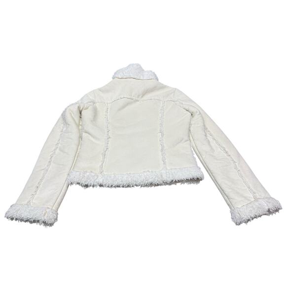 Bebe Y2K Faux Suede Jacket w/ Faux Fox Fur Trim White Cream Size Small - Picture 7 of 14